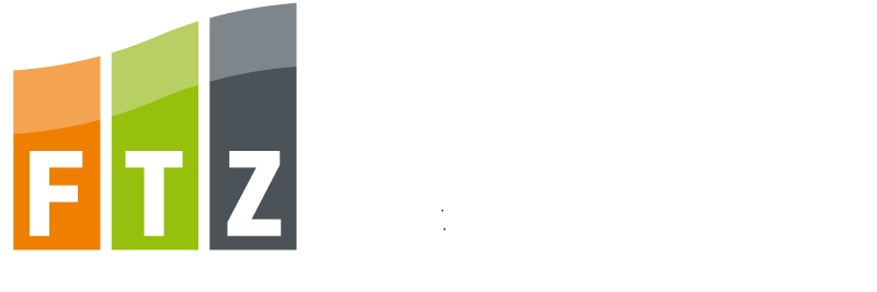 Hier sehen Sie ein weißes Logo vom FTZ Lehermeier!